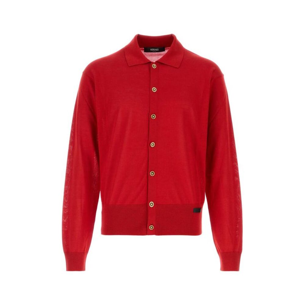 Versace Men Red Silk Blend Cardigan